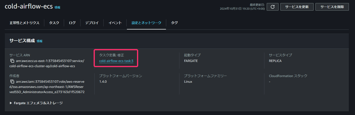 タスク定義 リビジョン3 ECSデプロイ画面