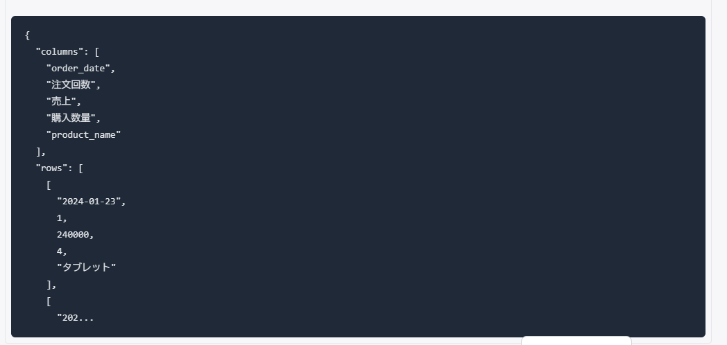 SQLクエリのJSON形式での出力