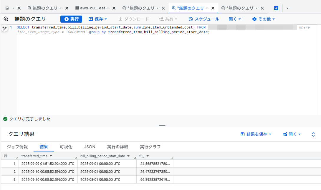 BigQueryでCURデータクエリ実行