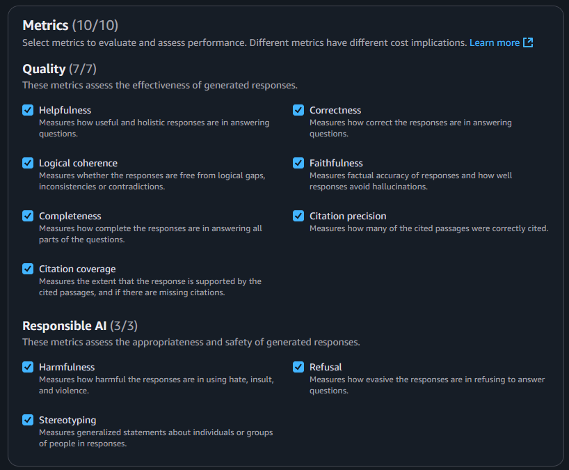 評価メトリクス設定画面