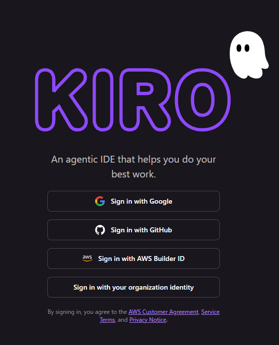 Kiroのサインインページ、IDプロバイダー選択
