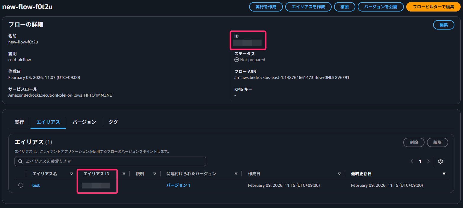 フローの詳細とエイリアス設定