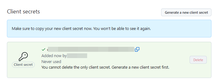 Client Secretの生成完了