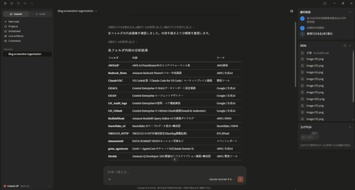 Cowork によるフォルダ内容の分析結果と推奨改善案(フォルダ名とテーマの対応表)