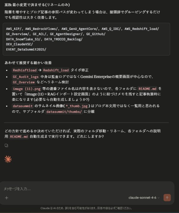 Cowork が提示した画像分類・整理の修正案(推奨フォルダ構成の一覧)